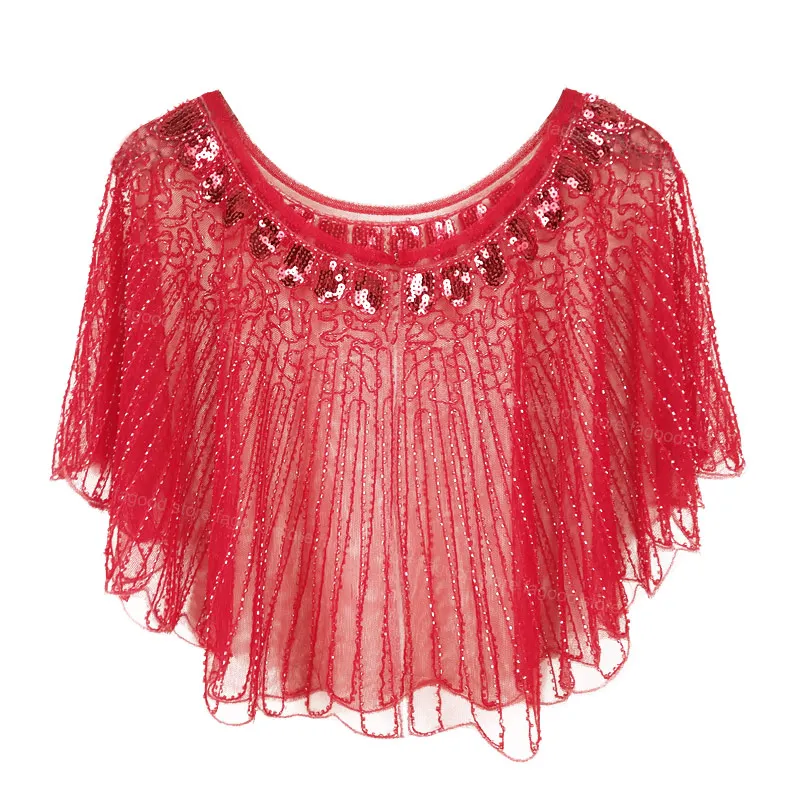 Женская шаль 1920 s, украшенная бисером и пайетками, нарядная накидка, болеро, Хлопушка, накидка - Цвет: Red  Capelet