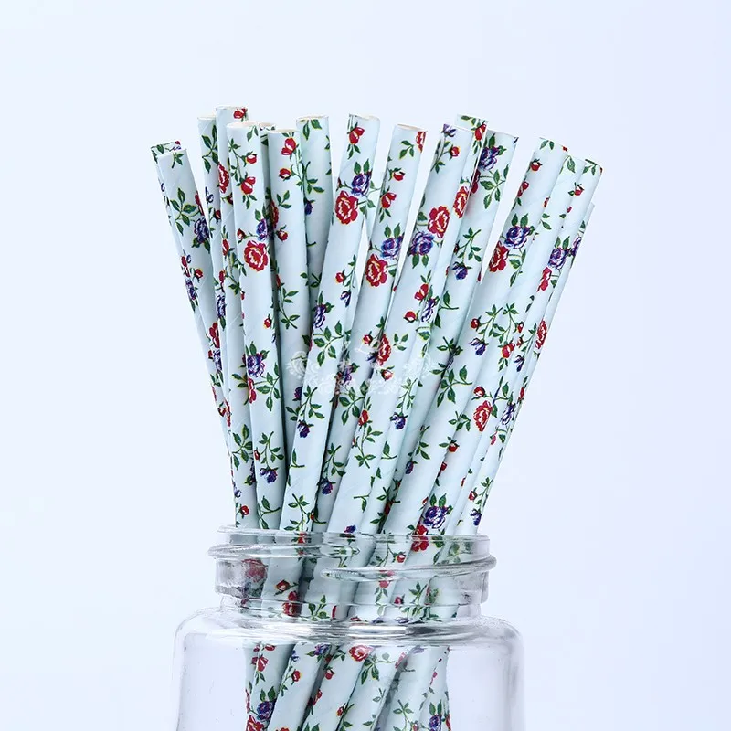 

500pcs Romantic Paper Straws Biodegradable Vintage Retro Floral Drinking Paper Straws for Valentine'S Day Birthday Party Dec.