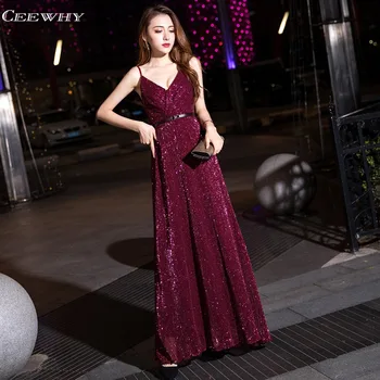 

CEEWHY Sweetheart Spaghetti Strap Sexy Prom Dresses 2019 Long Sequin Evening Plus Size Floor Length Evening Gown Robe Longue