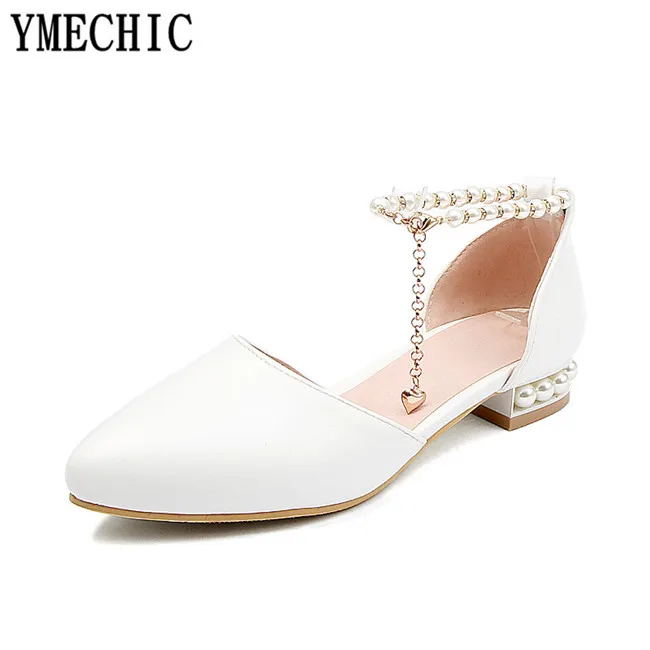 Chaussures Cheville Ymechic D'été 2 Perle 1 Chaîne Mariée Dame Taille Pompes Bas Blanc Casual Rose Femmes Plus Talons 3 De 2018 4 Mariage xXPrqwCP