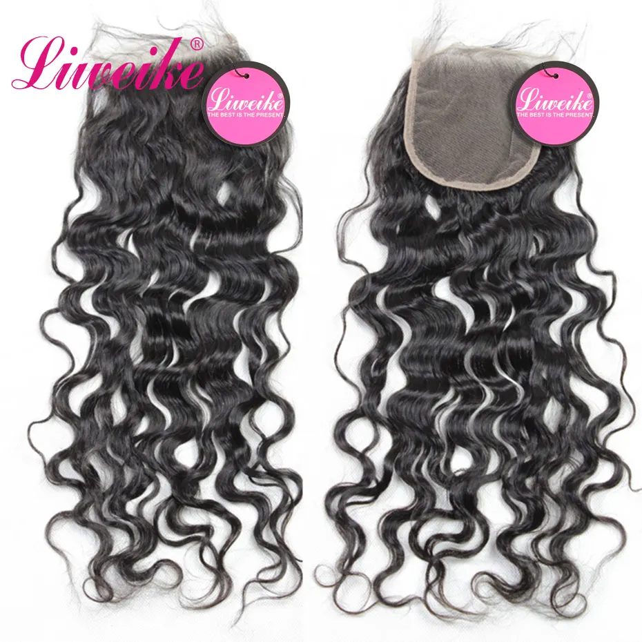 

Liweike Natural Wave Lace Closure 4*4 Brazilian 100% Remy 130% Density Human Hair 1B Free Middle Part Transparent Lace Closures