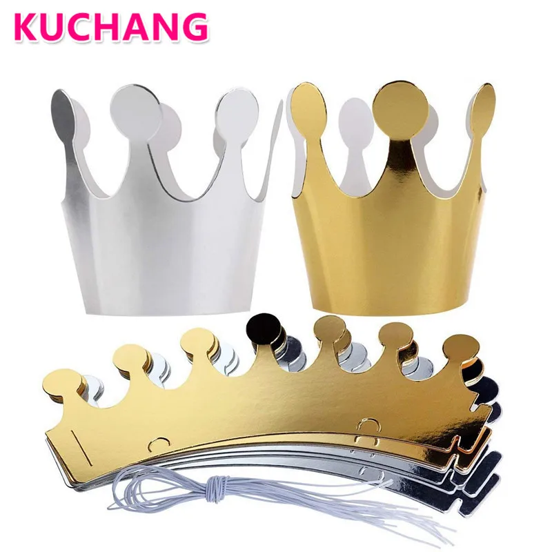 

1Set Gold Silver King Crowns Foil Paper Party Hats Polka Dot DIY Hat Prince Princess Kids Adults Birthday Party Decorations