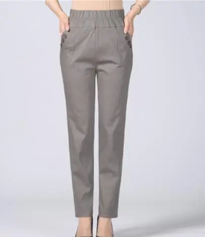 Модные женские брюки; сезон весна-осень; новые женские с высокой талией брюки; большие размеры; хлопковые эластичные брюки; одежда для среднего возраста - Цвет: gray