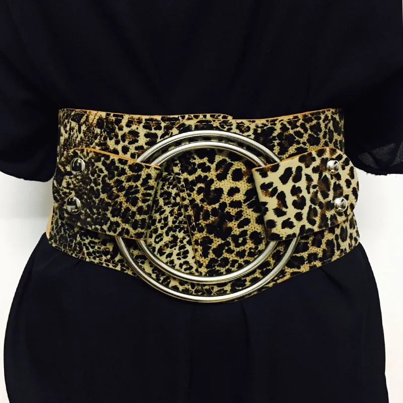 Korean Fashion Wide Waist Belt Women with Big O Ring Black Red Leopard Printed White Elastic All ...