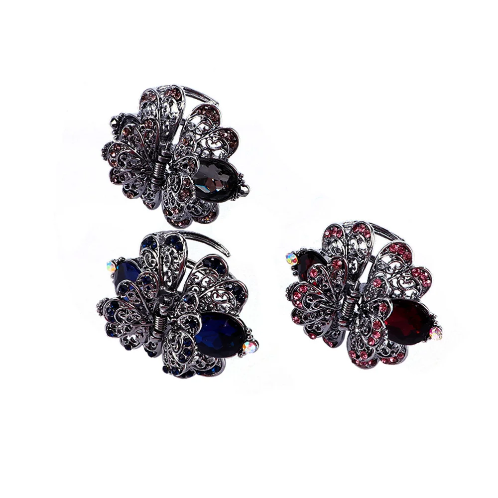 

Women Hair Claw Solid Color Hair Crab Vintage Hollow Rhinestones Hair Clips Make UP Hair Accessories Hairpin