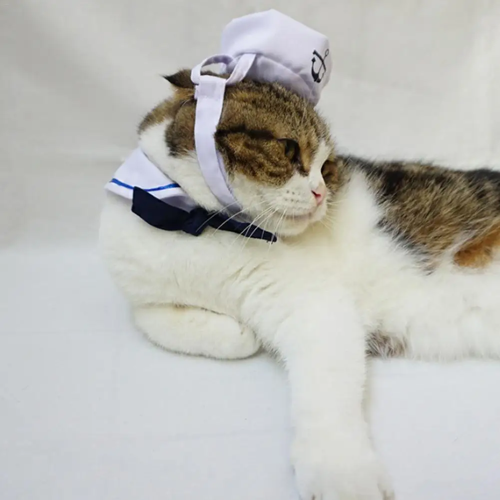 Lovely Sailor Cosplay Costume Cat Clothes Navy Nautical Suit Cloak with Sailor Hat Funny Pet Accessories Dog Cat Supplies 20E