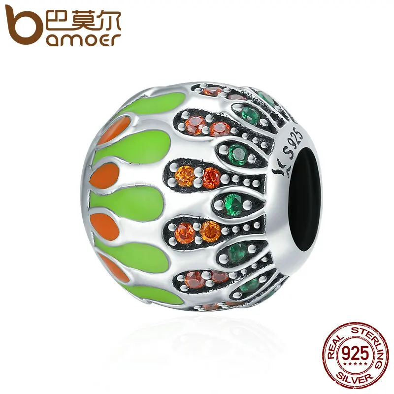 

BAMOER Authentic 925 Sterling Silver Romantic Fireworks Clear CZ & Enamel Beads fit Charm Bracelets Women DIY jewelry SCC269