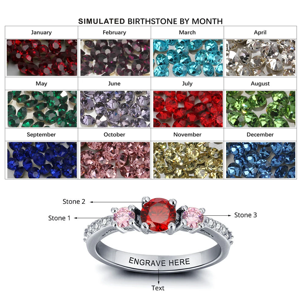 Personalized Wedding Jewelry Engrave Names Birthstone Ring 925 Sterling Silver Rings For Women (JewelOra RI101968)