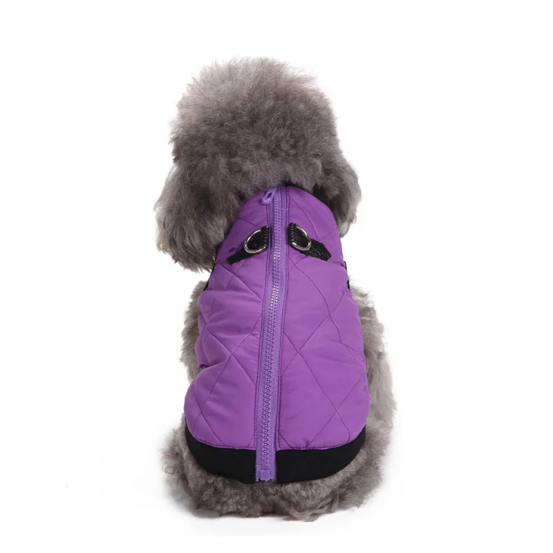 New Warm Dog Vest Clothes Pet Zipper Style with Leash Coat Jacket Puppy