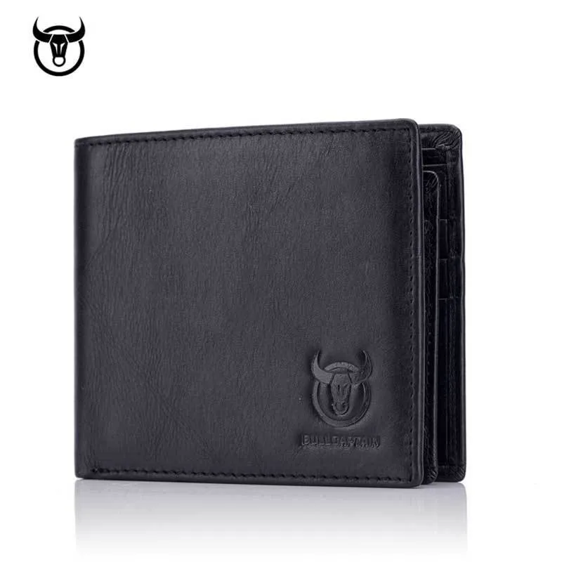 

100% Genuine Leather Mens Wallet Premium Product Real Cowhide Wallets for Man Short Black Walet Portefeuille Homme Short Purses