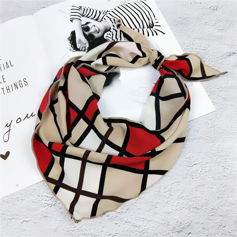 Шелковый шарф 33*85 см, маленький мягкий Многофункциональный треугольный платок, повязка-шарф в разноцветную полоску, платок с принтом на шею