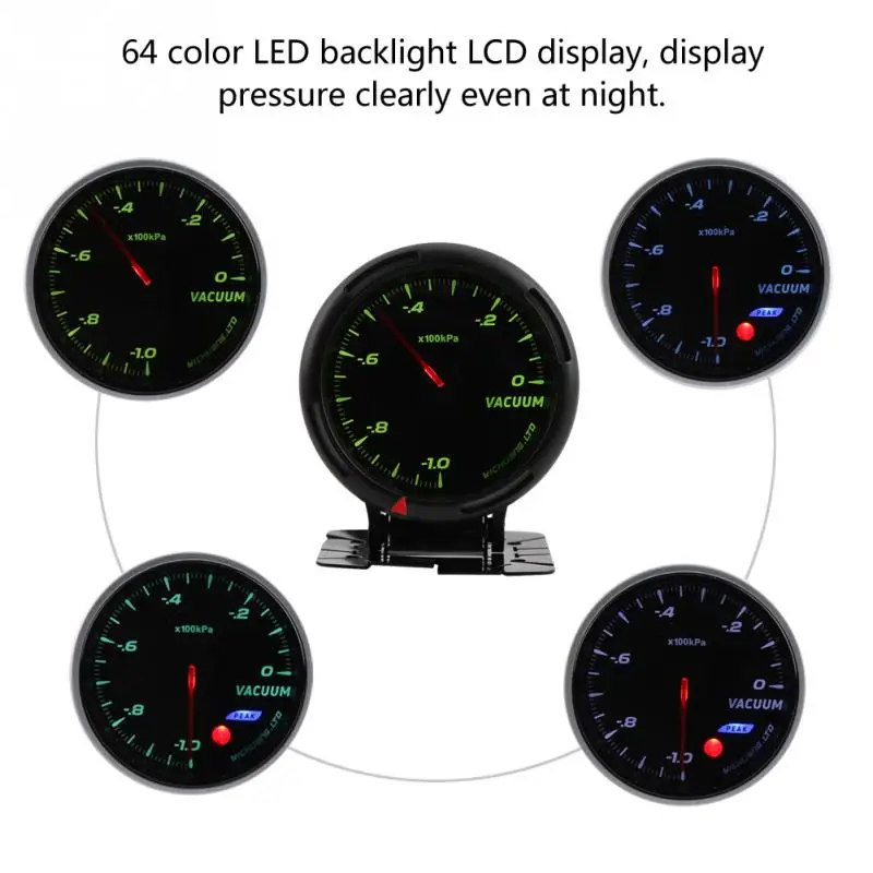 12 В 64 цвета светодиодный вакуумный измеритель с подсветкой 100 кПа с датчиком для авто гоночного автомобиля 0~ 100 кПа манометры