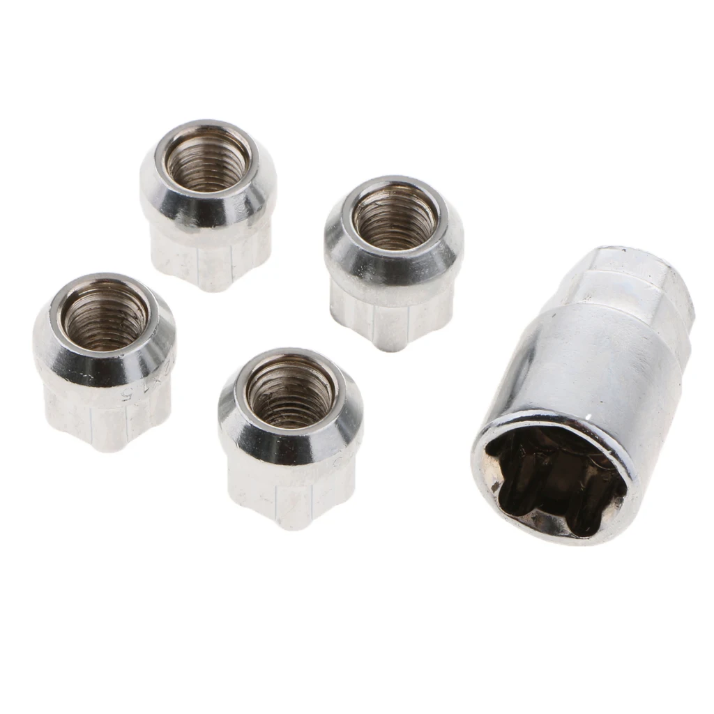 4X Cone Slot Design Chrome Anti Theft Locking Wheel Nut with Key M12x1.5 for Toyota Mitsubishi Mazda Honda