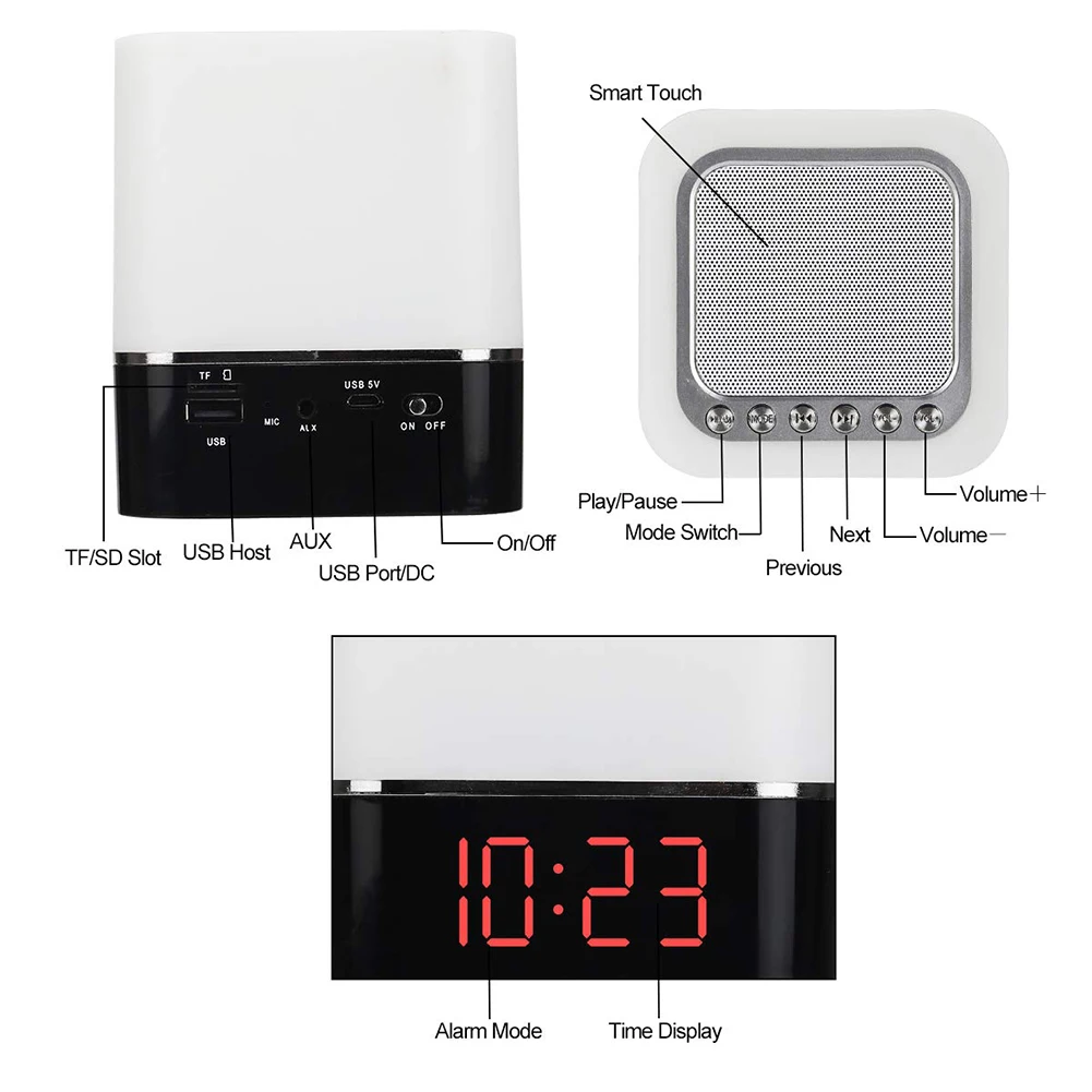 Colorful LED Light Touch Switch Bluetooth Speaker Clock Bluetooth Speaker Gift hot