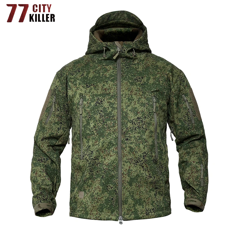  77City Killer Shark Soft Shell Military Tactical Jacket Men Waterproof Warm Windbreaker Coat Camouf