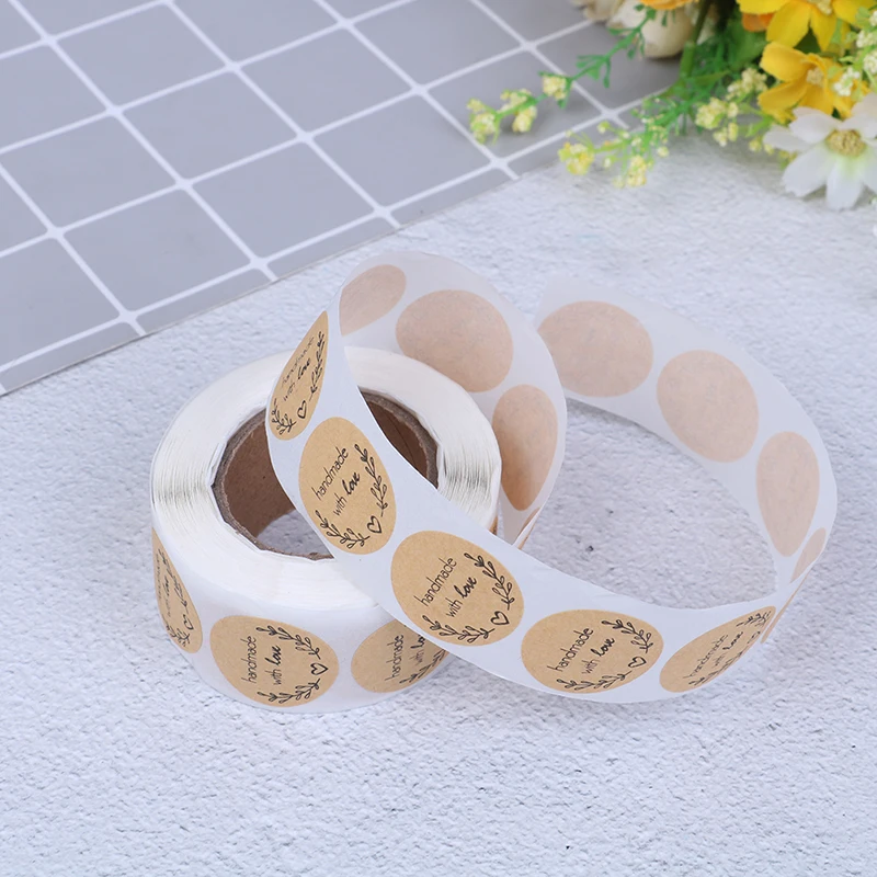 500pcs/lot Kraft Handmade with Love Stickers Wedding Decor Party Supplies Cards Box Package Label Sealing