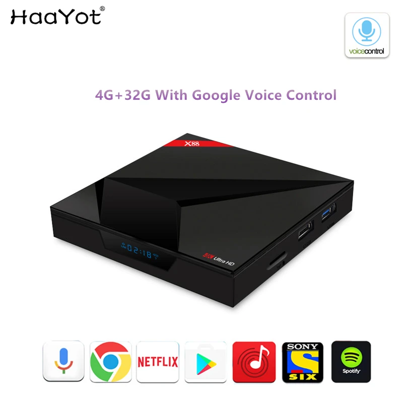 

HAAYOT X88 Google Android 7.1 OS TV Box Rockchip RK3328 4GB 32GB With Voice Control Input Streaming Play Store Netflix Youtube