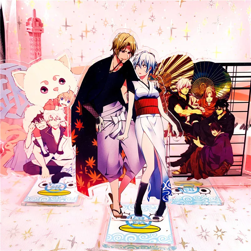 

Animation GINTAMA Silver Soul Sakata Gintoki Kagura Shinpachi Doubleside Acrylic Standing Plate holder Model Fans Desk Decor