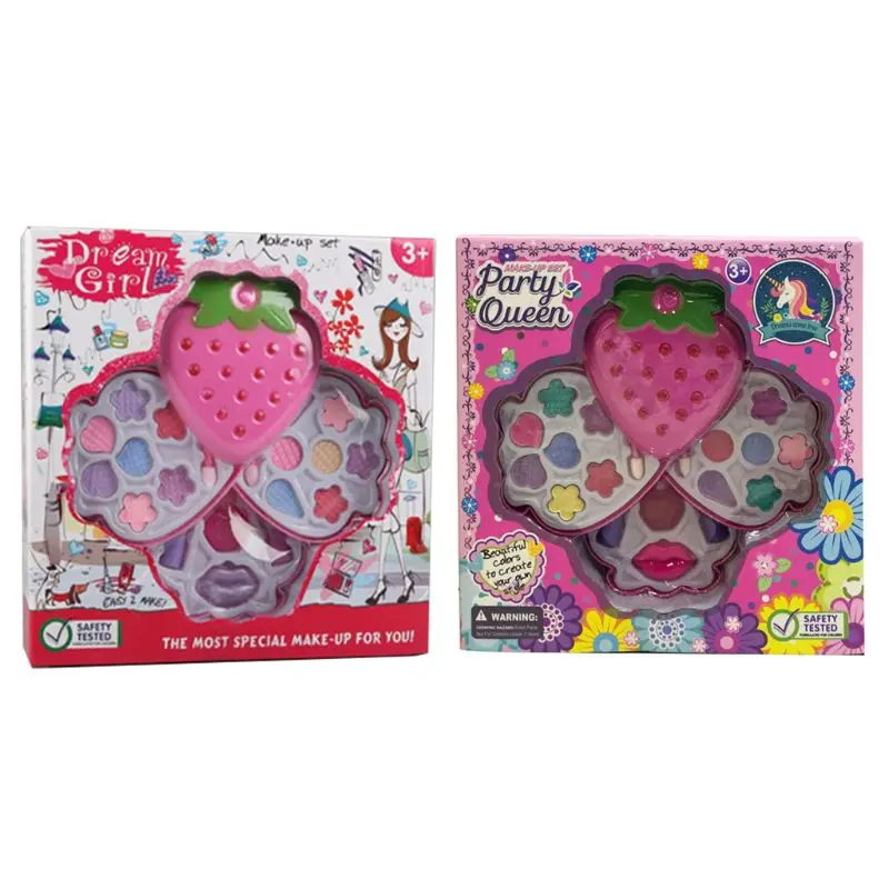  Strawberry Shape Cosmetics Makeup Set Princess Girl Eyeshadow Lip Gloss Brushes Kit Pretend Play To