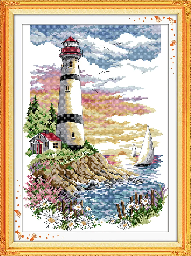 

Lighthouse (4) DMC Counted Chinese Cross Stitch Kits printed Cross-stitch set Embroidery Needlework