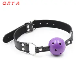 QRTA дышащий мяч кляп кожа регулируемый ремень Фетиш рот металлической пряжкой игры для взрослых Связывание флирт секс-игрушка пары