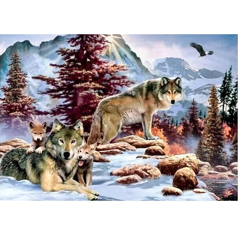 

100% DIY 5D Round Diamond Embroidery Wolf Slow Pattern Rhinestones Diamond Mosaic Sale Cube Diamond Painting Cross Stitch Sets