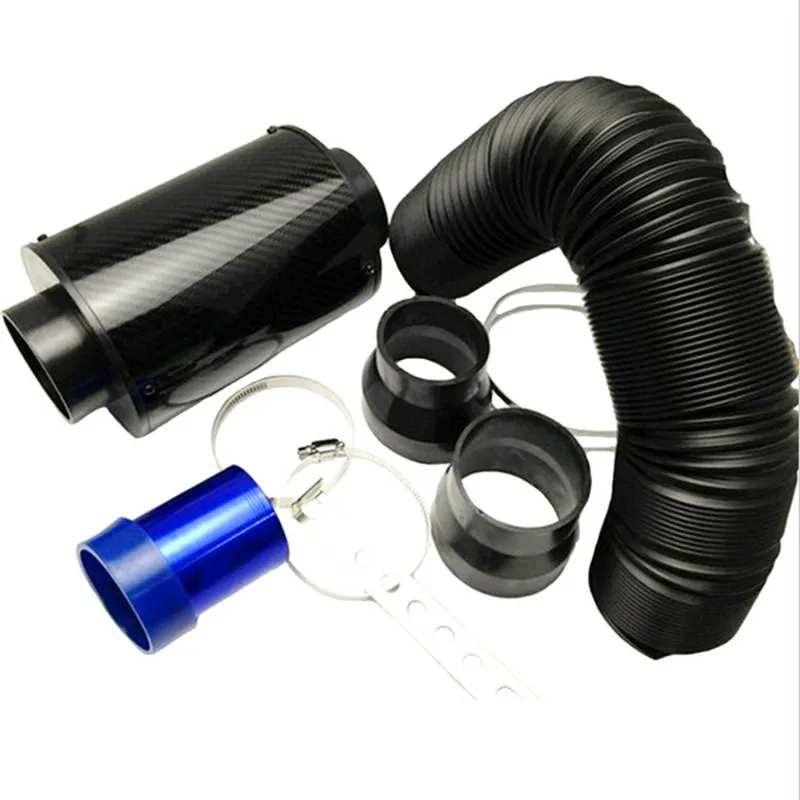 

Universal Racing Carbon Fiber air intake pipe kit car air filter High flow cold air extension system with side turbine
