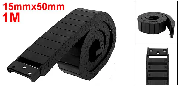 

UXCELL New Arrival R38 15x50mm Plastic Drag Chain Cable Wire Carrier 1M/ 3.3Ft Length Black Transmission Chains