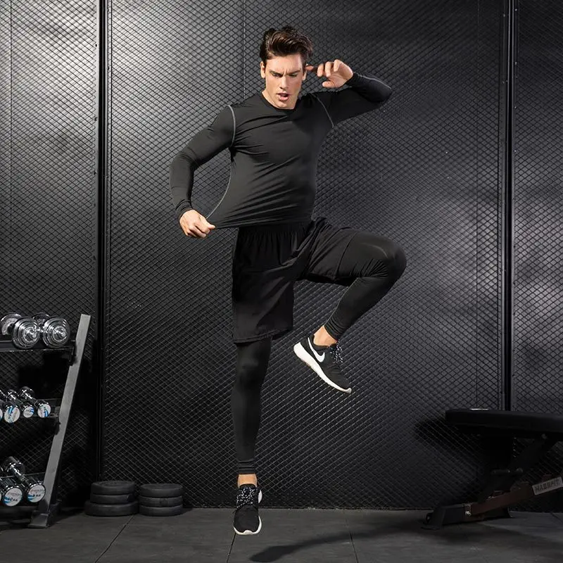 Новые шорты+ леггинсы 2 в 1 штаны для бега мужские быстросохнущие эластичные колготки для бега дышащие брюки для бодибилдинга, спортзала, фитнеса