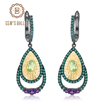 オンライン GEM'S バレエ 1.03Ct 天然ペリドットサンフラワー 925 スターリングシルバー女性の結婚式ファインジュエリーのための