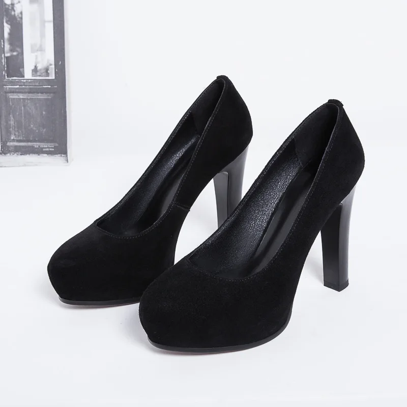 

Flock Material Platform Woman Pumps Thick Heel Summer Shoes Party Night Club Black Shoes Slip on Ladies Mary Janes