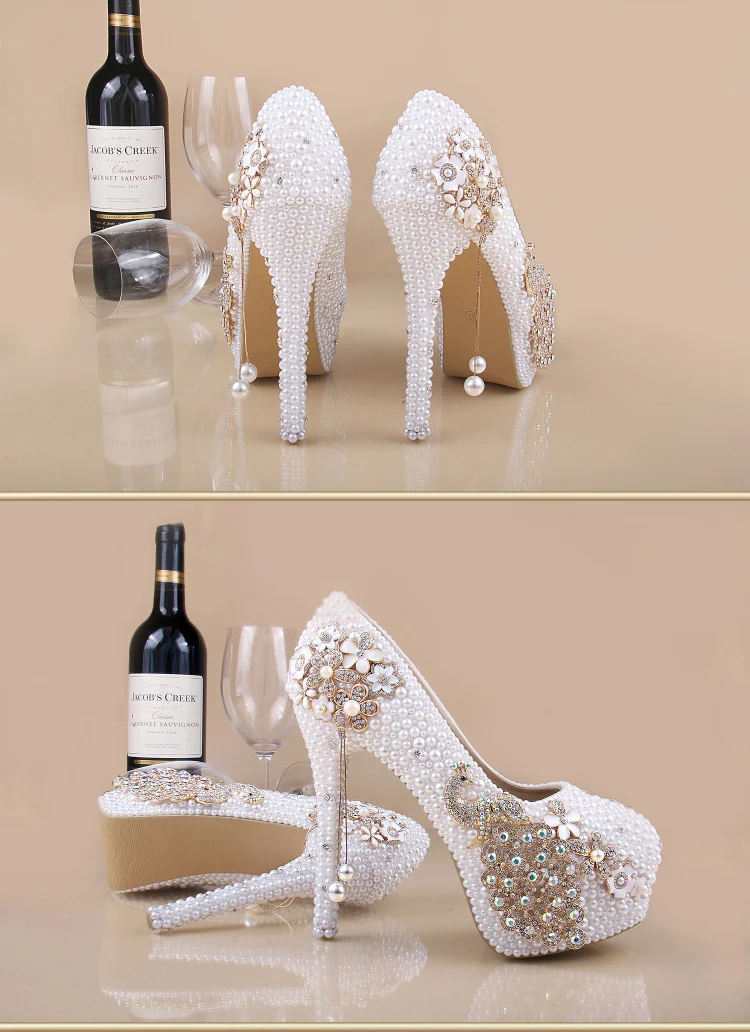 Обувь для невесты белые женские туфли на каблуке с жемчугом на заказ буквы цвета аппликация с кристаллами Павлин кисточка элегантные свадебные туфли-лодочки со стразами