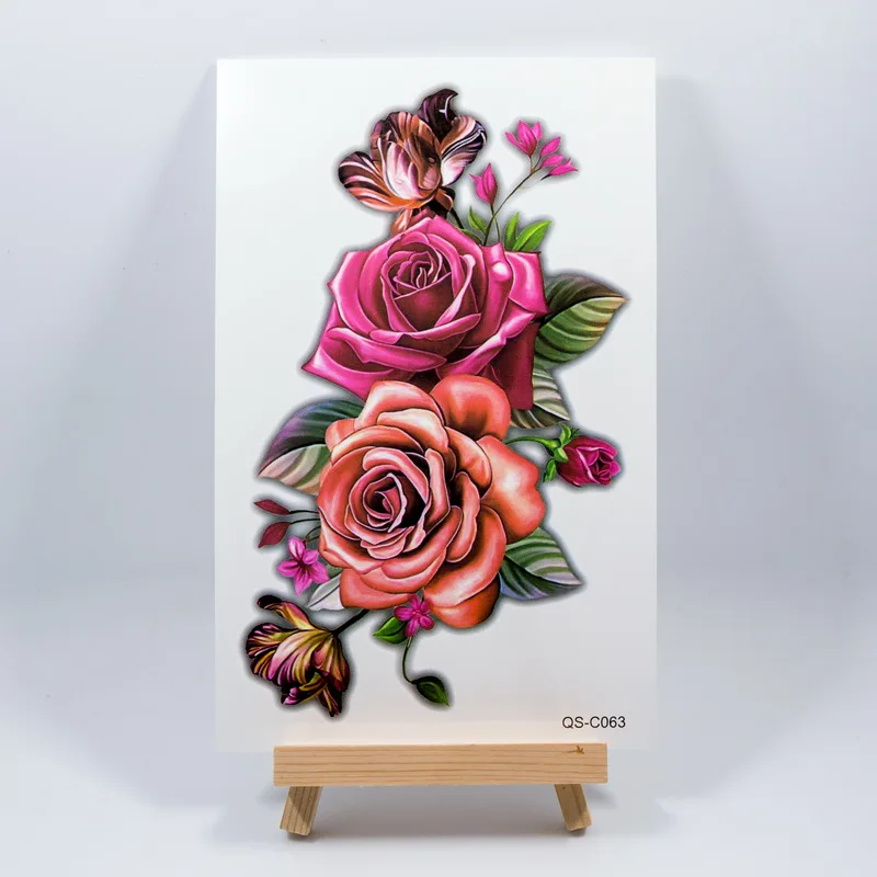 

19cm*12cm 3D rose flowers 64models arm shoulder tattoo Indian Arabic Fake temporary tattoos stickers waterproof women hot summer