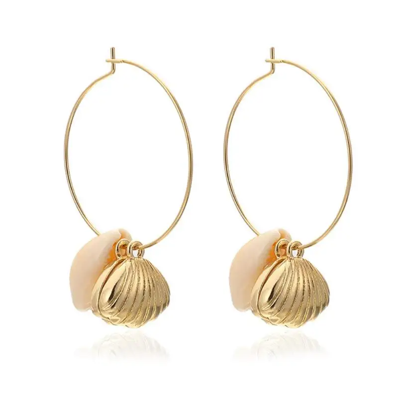 

2019 Bohemian Creative Shell Pearl Dangle Ear Hoop Women Drop Earrings Alloy Earrings Chain Jewelry Gift