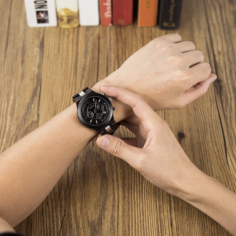 BOBO BIRD Men Watch Classic Luxury Wood Metal Chronograph Auto Date Display reloj hombre 2019 Handsome Gift C-hR22 Dropship