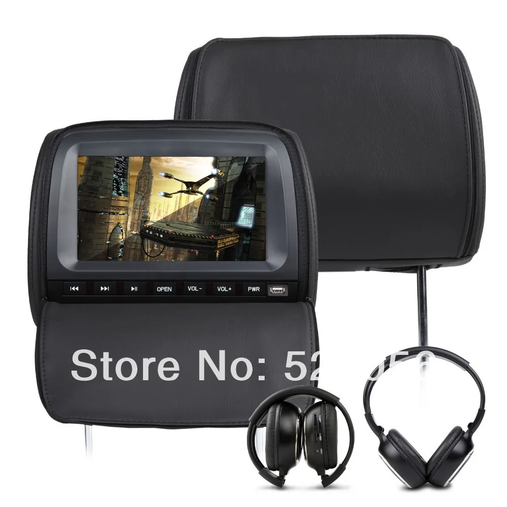 Perfect C1037Z 2X9 Inch BLACK car HEADREST DVD PLAYER WITH ZIPPER COVER SUPPORT 32 BITS GAME FUNCTION  with 2xIR headphone 2