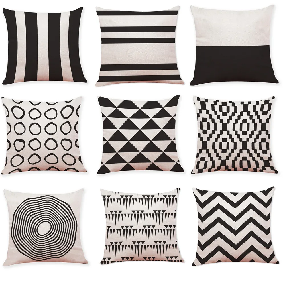 

Wholesale Unique Black And White Geometry Throw Pillowcase Pillow Covers Linen Washable Square 45 * 45cm #40310