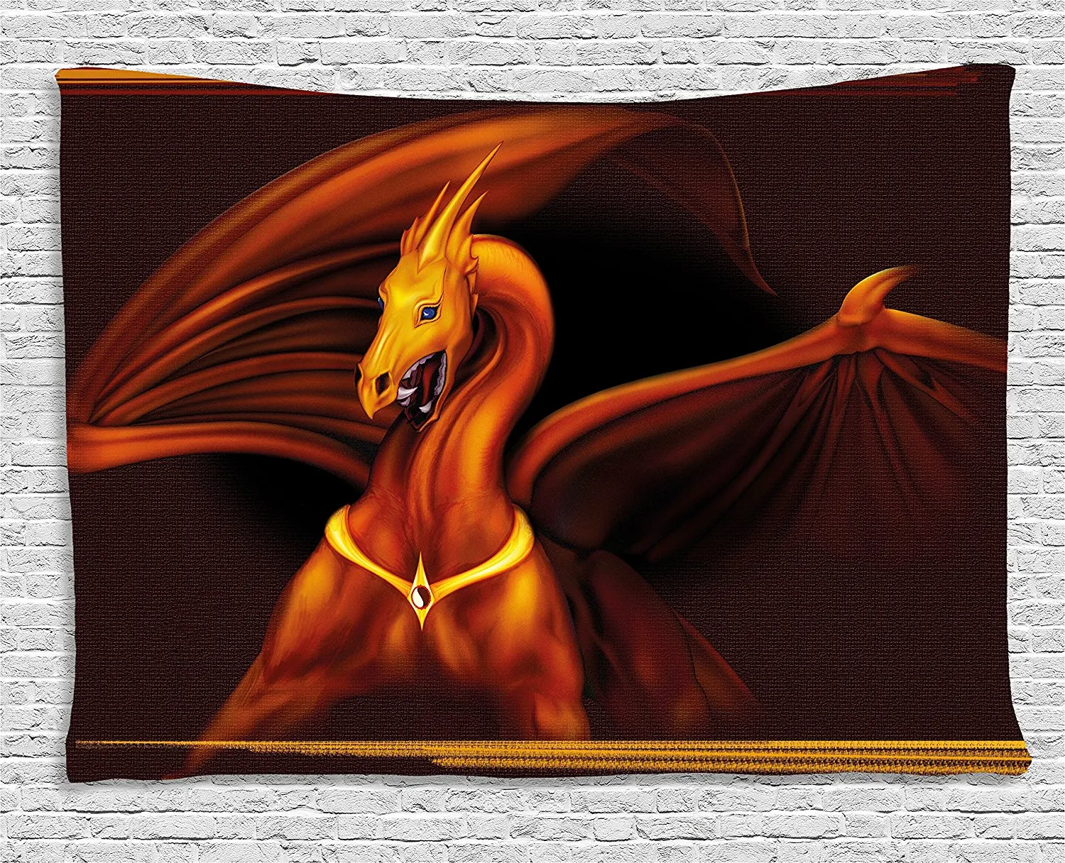 Dragon Tapestry Legandary Gold Tricorn Dragon on Dark Background