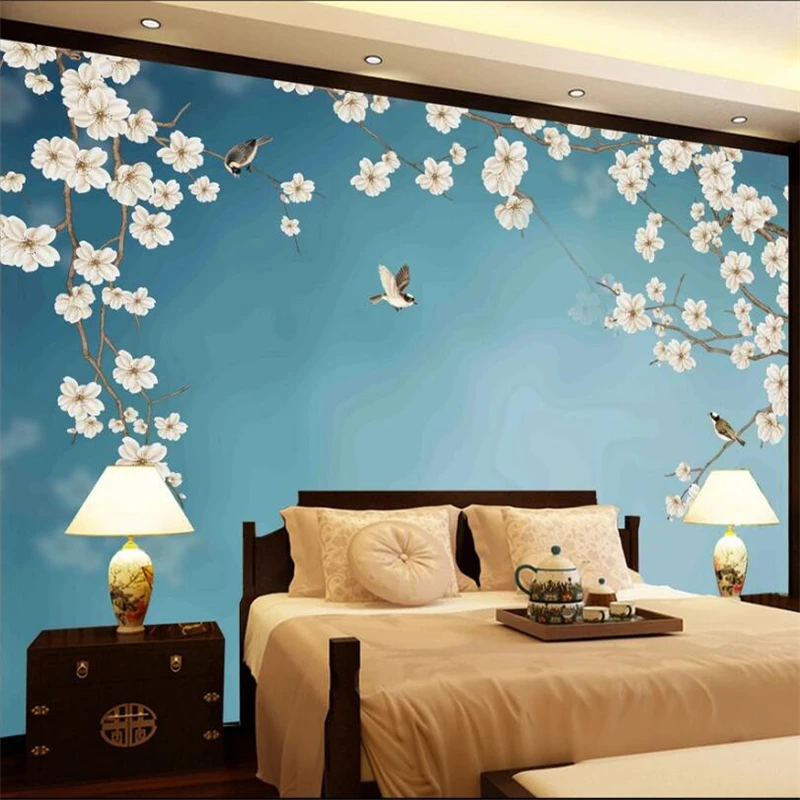 

beibehang Custom wallpaper 3d murals new Chinese hand-painted meticulous flowers and birds beautiful TV background wall paper
