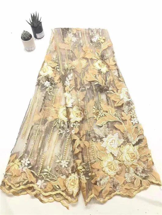 2019 New Big Sequins Style French Net Lace Fabric 3D Flower African Tulle Mesh High Quality | Дом и сад