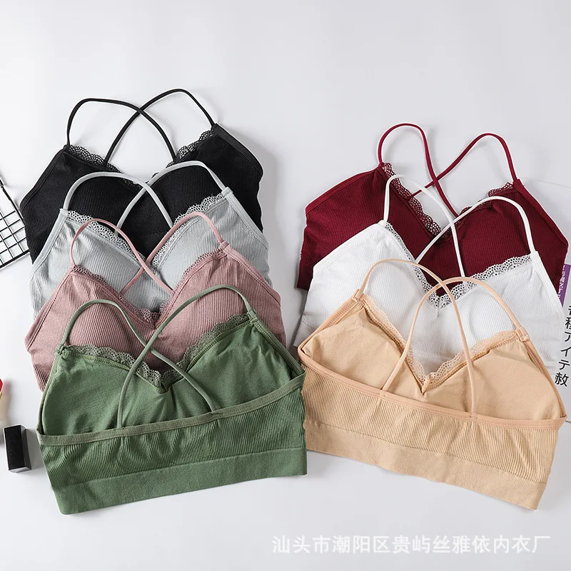 

Slim shoulder straps, crossed back threads, chest-wrapping, breast-wiping, lace, anti-slipping, bottom-setting, sports bra woman