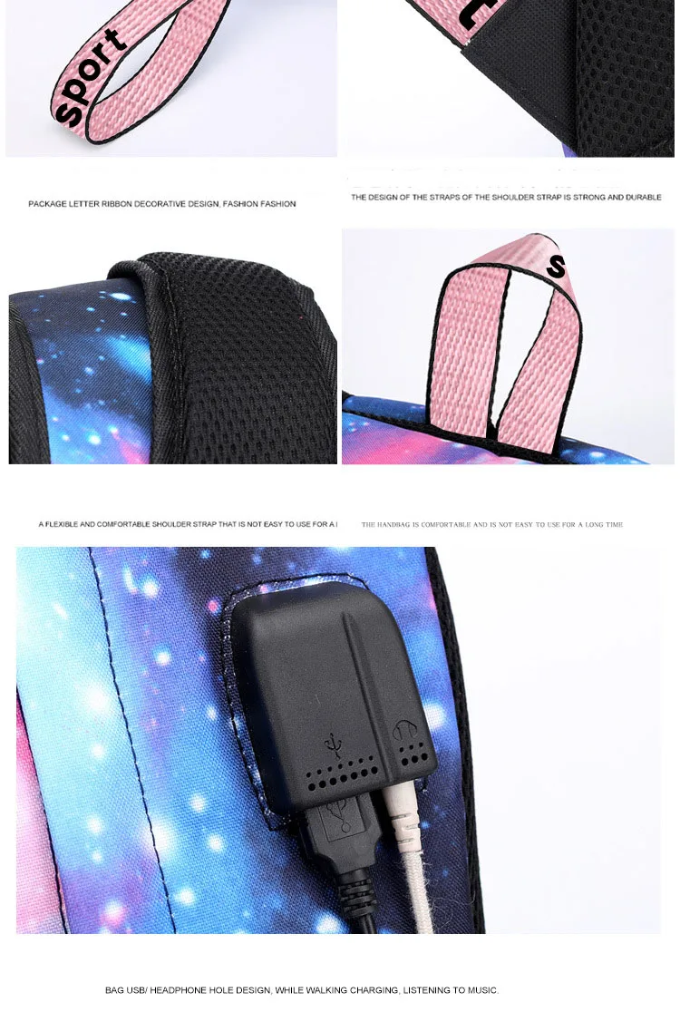 Черный Розовый Lisa Rose Jennie Рюкзак Школьные сумки Galaxy Thunder Mochila сумки рюкзак с цепочкой для ноутбука USB порт