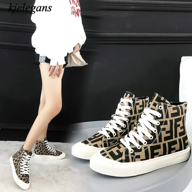 

Kjelegans 2018 new style Women sneskers Casual Shoes Female fashion leopard Shoes Women high top spring autumn Ladies Sneakers