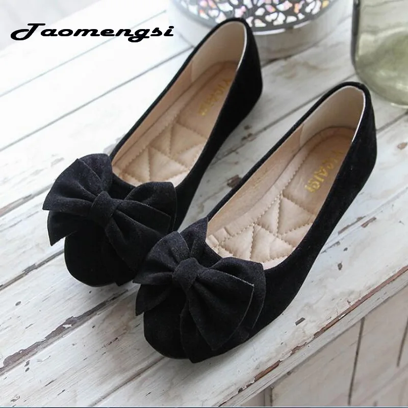 

Taomengsi Spring new Peas shoes female flat shoes shallow mouth bow round soft bottom large size women's shoes 42 43