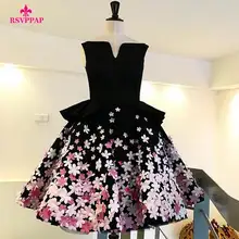 Echt Bild Lange Abendkleid 2016 Boot-ausschnitt Handgefertigte Blumen Stretch Satin Schwarz Neue Ankunft Frauen Arabische Abendkleider