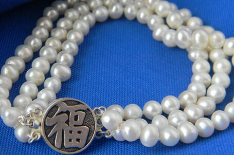 

free shipping 01416 3Strands 8'' White Round Freshwater Pearl Bracelet