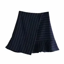 Ningning 45-1365 европейский и американский модный стиль Асимметричная прошитая Полосатая юбка средней длины