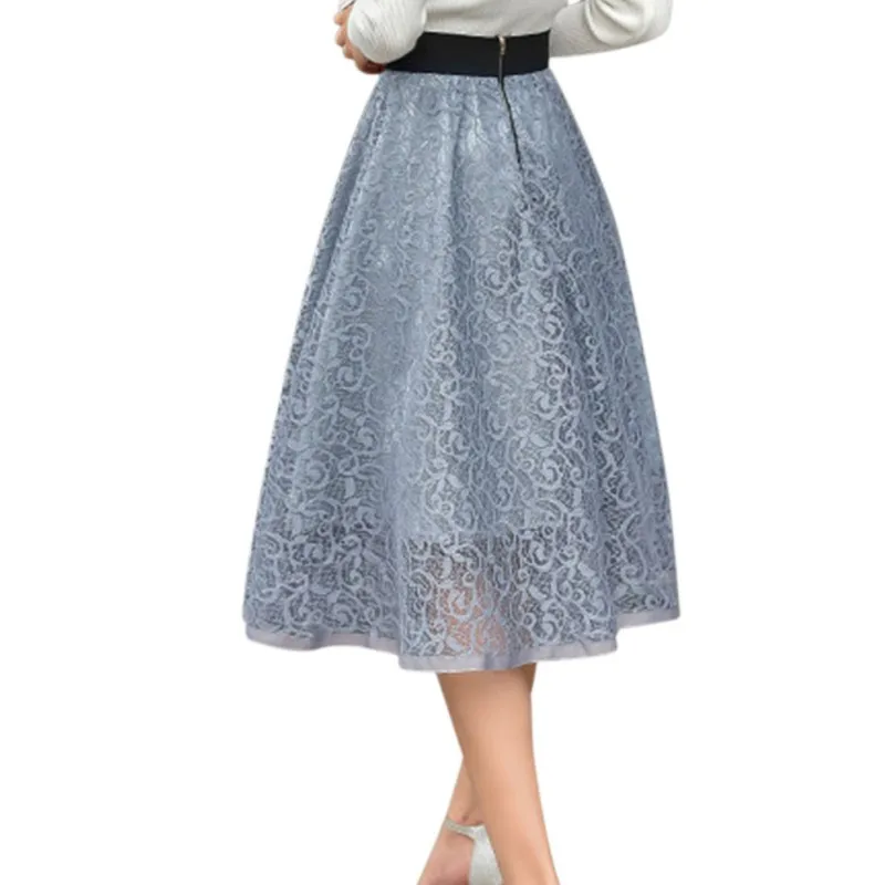 

Ladies Elegant Mesh A Line Knee Length Skirts Women Summer Long Skirt Female Clothing