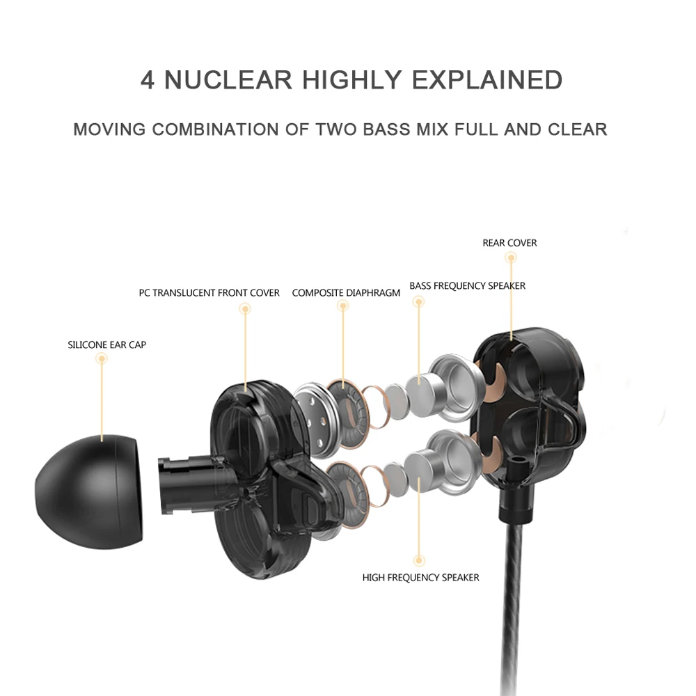 Наушники Greendio GD8 2DD двойные динамические наушники вкладыши Hi Fi спортивные для