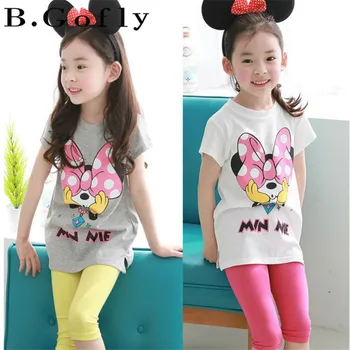 

Fashion Pink White Sport Suit Gir Tops Carton Minnie Carton T shirt Leggings Pants Children Kids Tracksuit Girl Clothing Set